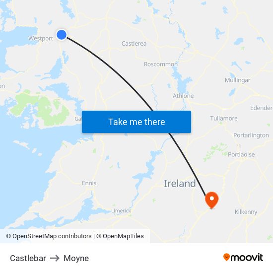 Castlebar to Moyne map