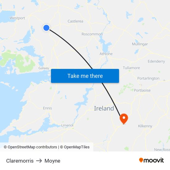 Claremorris to Moyne map