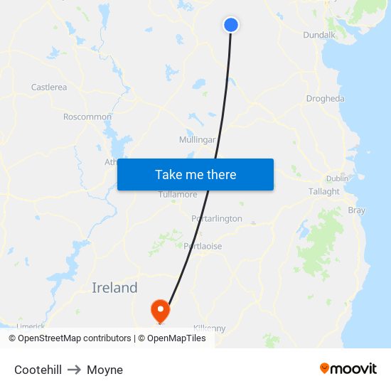 Cootehill to Moyne map