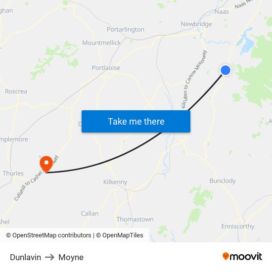 Dunlavin to Moyne map