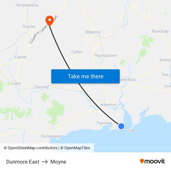 Dunmore East to Moyne map