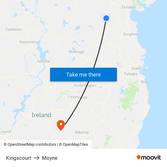 Kingscourt to Moyne map