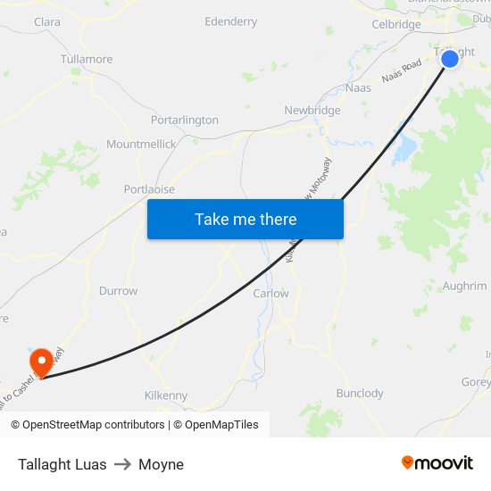 Tallaght Luas to Moyne map