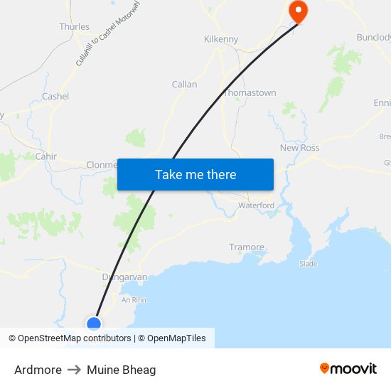 Ardmore to Muine Bheag map