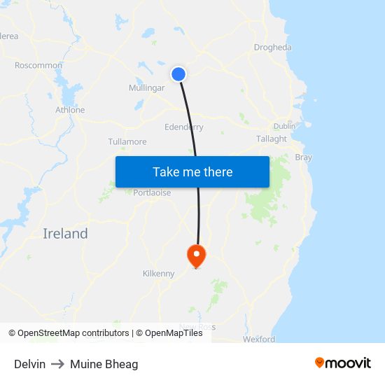 Delvin to Muine Bheag map