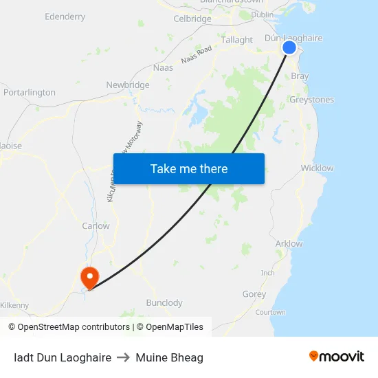 Iadt Dun Laoghaire to Muine Bheag map