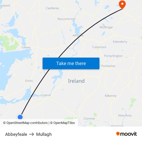 Abbeyfeale to Mullagh map