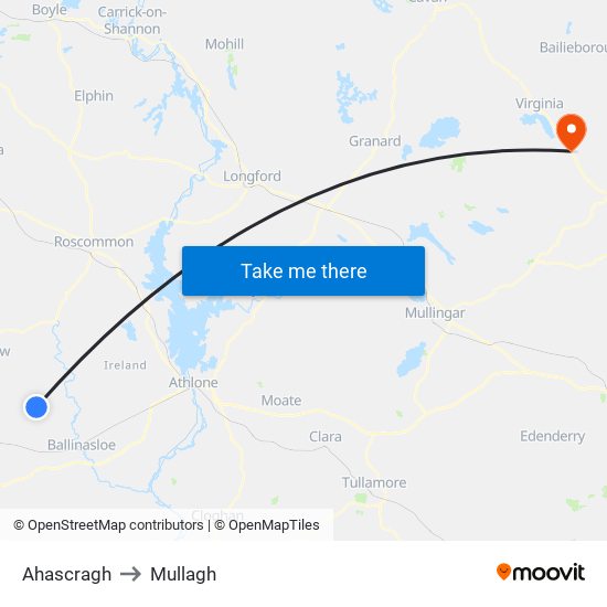 Ahascragh to Mullagh map
