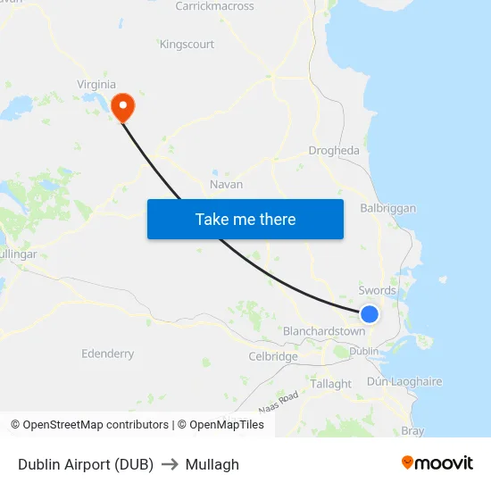 Dublin Airport (DUB) to Mullagh map