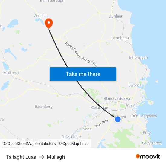 Tallaght Luas to Mullagh map
