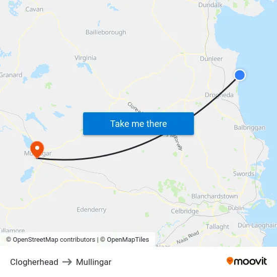 Clogherhead to Mullingar map