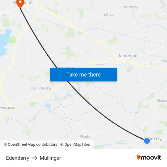 Edenderry to Mullingar map