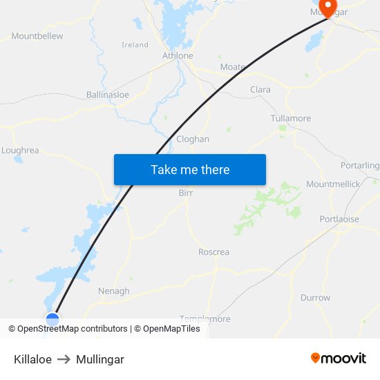 Killaloe to Mullingar map