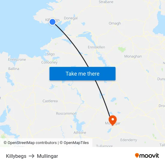 Killybegs to Mullingar map