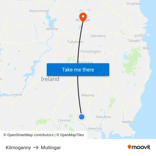 Kilmoganny to Mullingar map