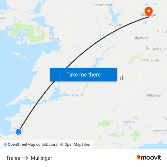 Tralee to Mullingar map
