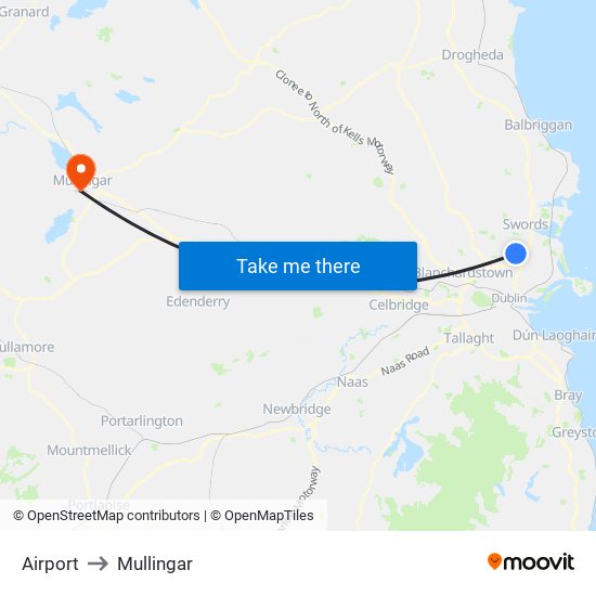Airport to Mullingar map