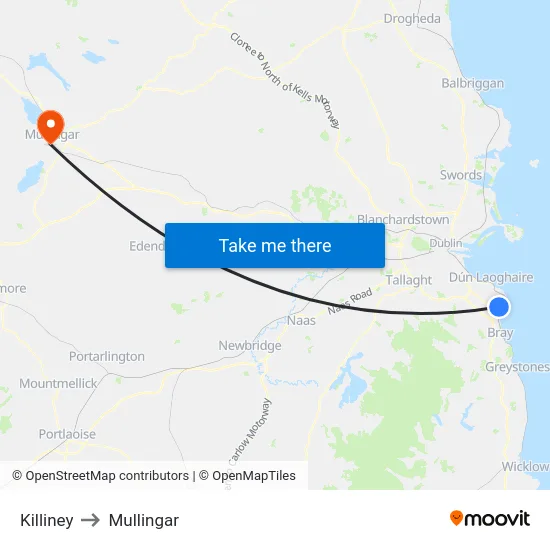 Killiney to Mullingar map