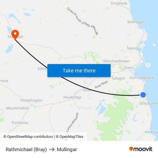 Rathmichael (Bray) to Mullingar map