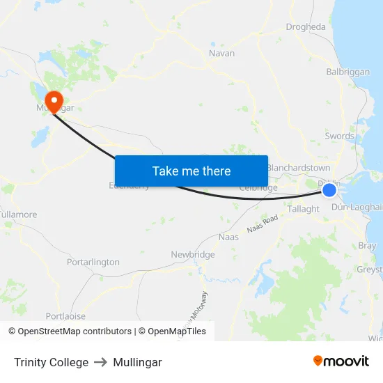 Trinity College to Mullingar map