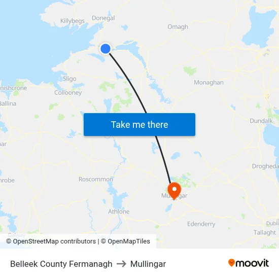 Belleek County Fermanagh to Mullingar map