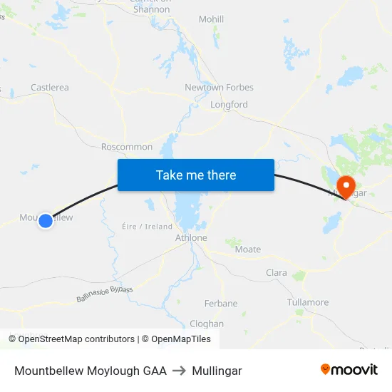 Mountbellew Moylough GAA to Mullingar map