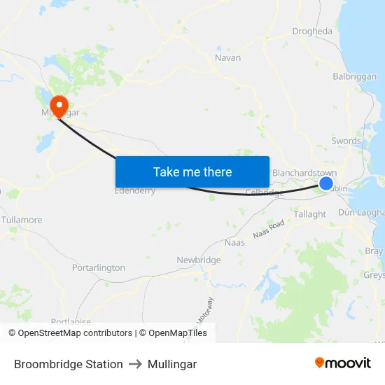 Broombridge Station to Mullingar map