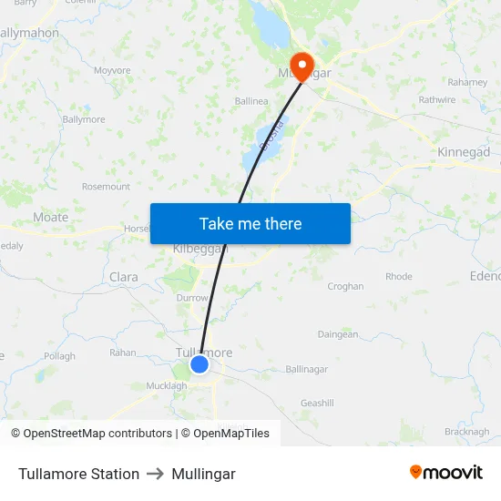 Tullamore Station to Mullingar map