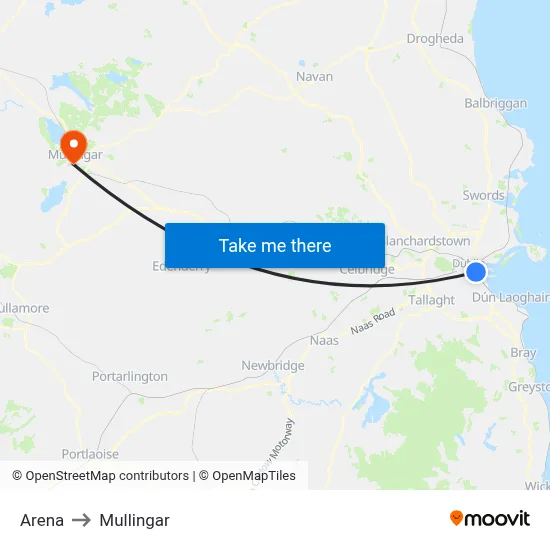 Arena to Mullingar map