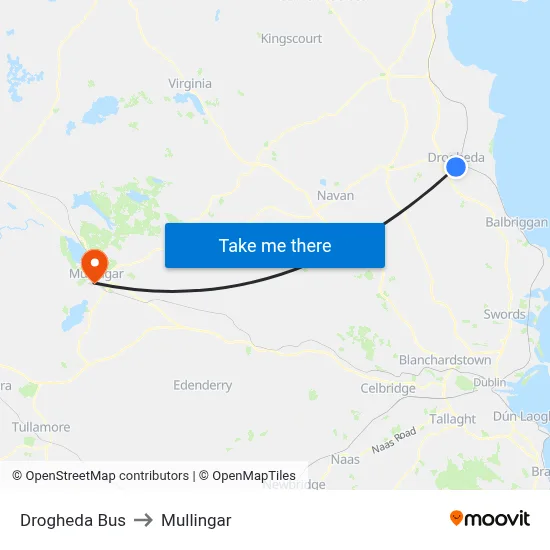Drogheda Bus to Mullingar map