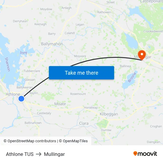 Athlone TUS to Mullingar map