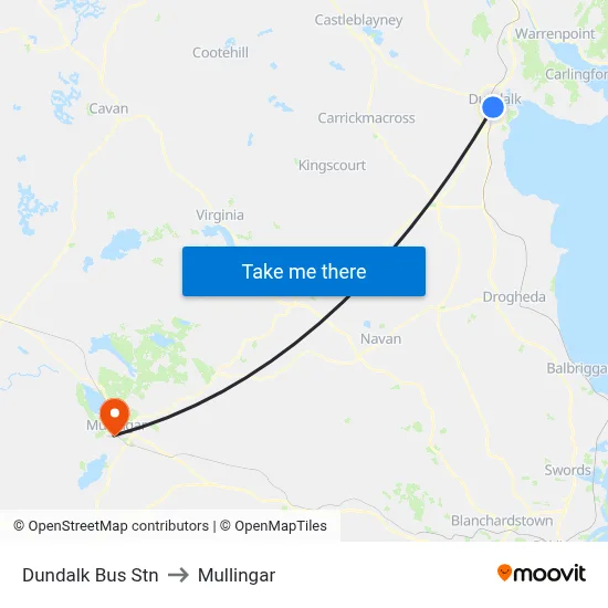 Dundalk Bus Stn to Mullingar map