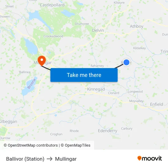Ballivor (Station) to Mullingar map
