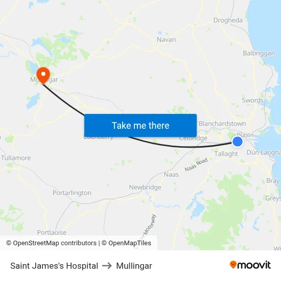 Saint James's Hospital to Mullingar map