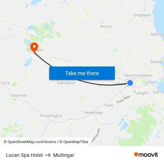 Lucan Spa Hotel to Mullingar map