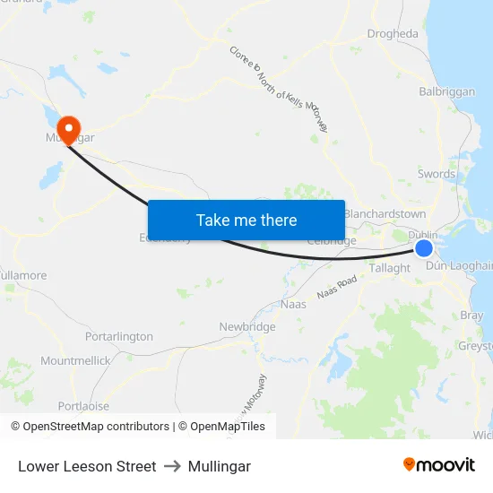Lower Leeson Street to Mullingar map