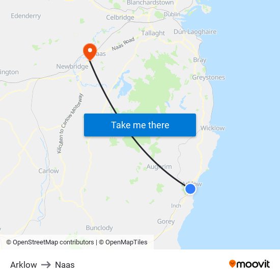 Arklow to Naas map
