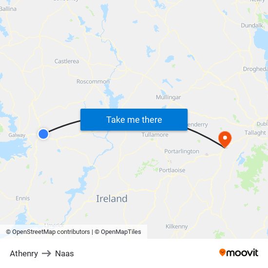 Athenry to Naas map