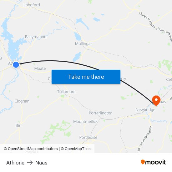 Athlone to Naas map