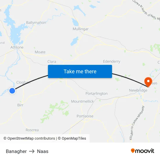 Banagher to Naas map