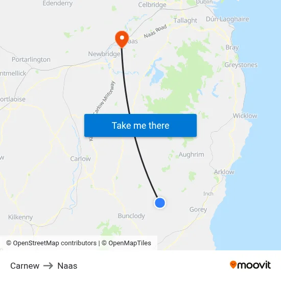 Carnew to Naas map