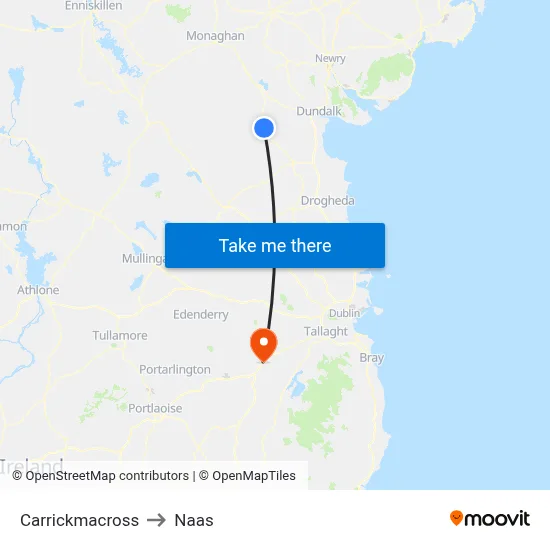 Carrickmacross to Naas map