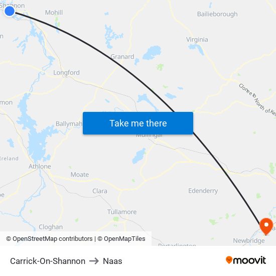 Carrick-On-Shannon to Naas map