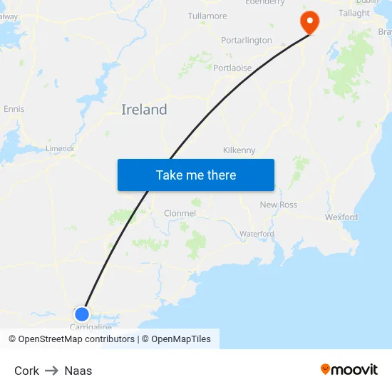 Cork to Naas map