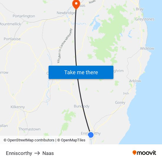 Enniscorthy to Naas map