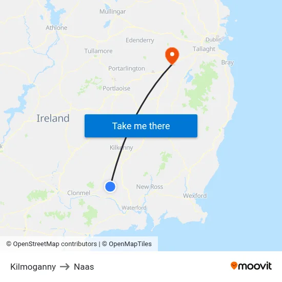 Kilmoganny to Naas map