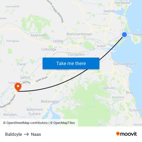 Baldoyle to Naas map