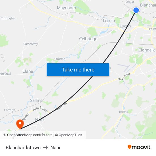 Blanchardstown to Naas map