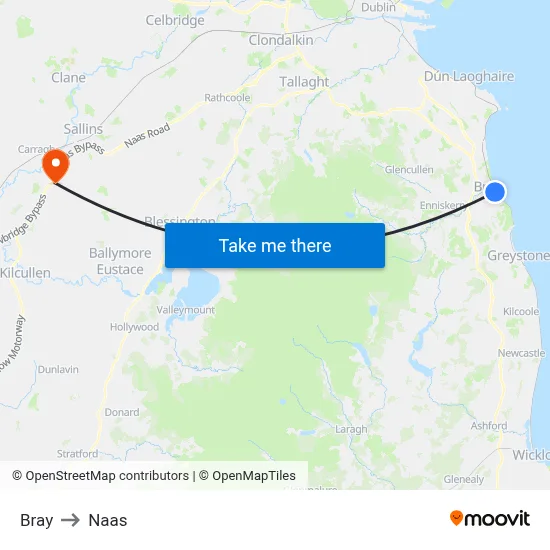 Bray to Naas map