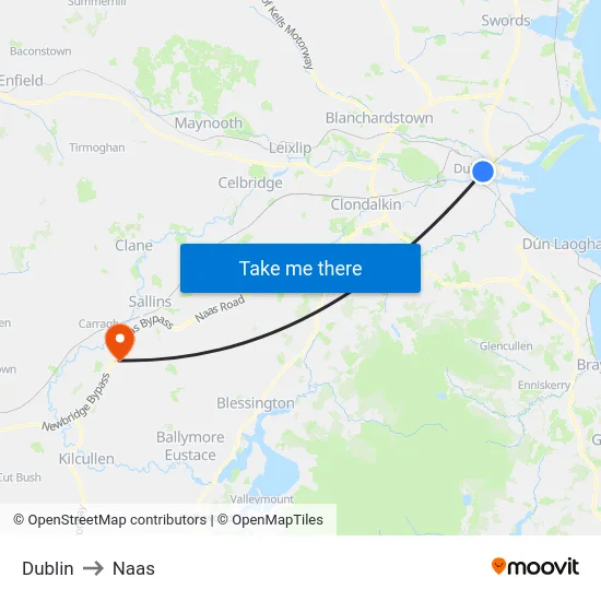 Dublin to Naas map